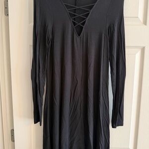 Express Black Criss-Cross Long Sleeve Dress